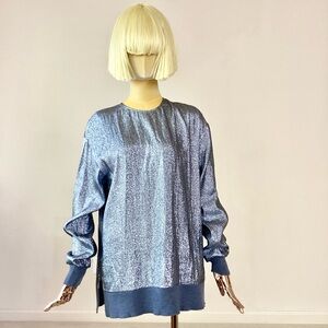 Stella McCartney Sweatshirt Blue Metallic Long Sleeve with Crew Neck SZ 2-4/38